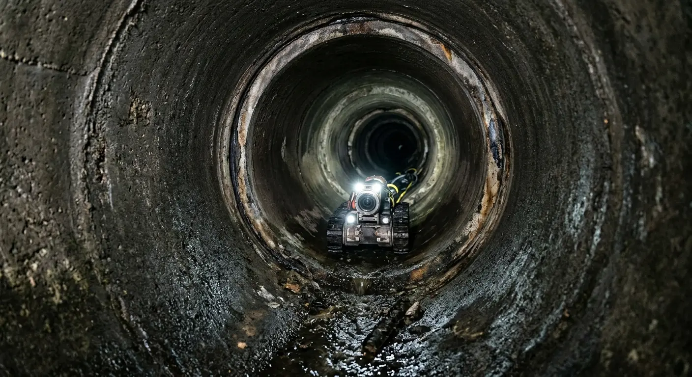 Robotic sewer camera inspecting pipe interior for Sewer Line Repair in Eagle Lake